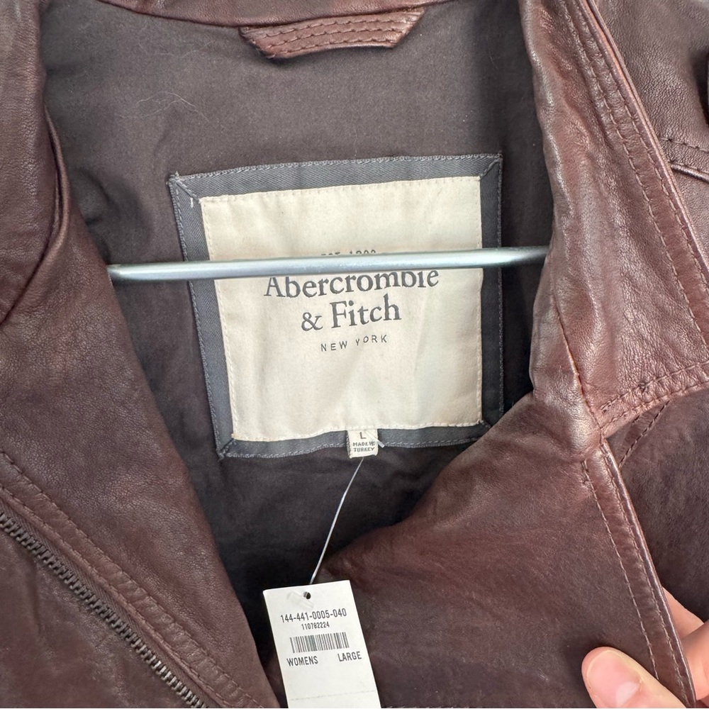 BNWT Y2K Abercrombie & Fitch Mia Leather Jacket Brown Genuine Leather Sz L - Picture 5 of 15